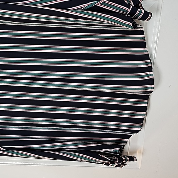 Express m navy blue/green/reddish pink striped long sleeve blouse - Picture 10 of 13